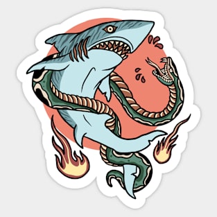 Vintage Tattoo Design Featuring Shark Versus Snake Sticker